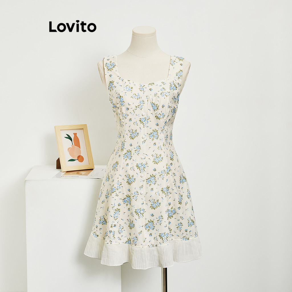 Detalhes do Lovito Vestido Casual Ditsy Floral Com Babados E Bainha Para Mulheres L80ED285 (Multicolorido)
