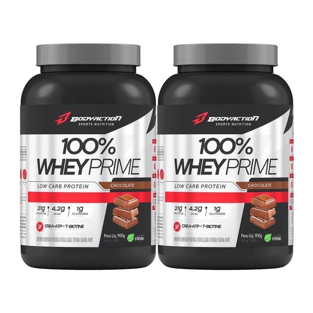 Kit 2X 100% Whey Prime Concentrado - 900g Chocolate - BodyAction