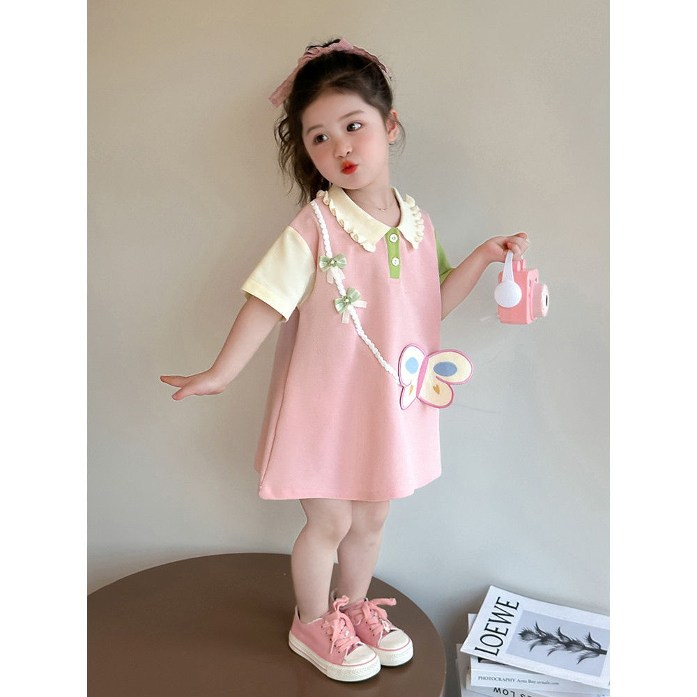 Crianças POLO infantil de manga curta saia Casual doce cor novo estilo tricô roupas infantis vestido infantil meninas ro