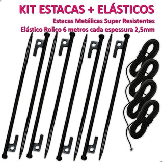 KIT 8 Estacas + 4 Elásticos para Varetas Kit Reparo Manutenção Fixação Barraca Tenda Camping Prático