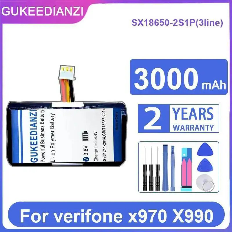 Bateria De Leitor De Cartão 3000Mah De Longa Duração SX18650-2S1P 3Line Para Verifone X970 X990