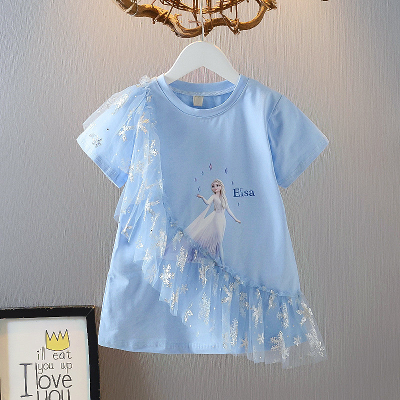 Vestido de princesa meninas 2026 novo estilo Elsa verão crianças Super agradável vestido de manga curta vestido camiseta