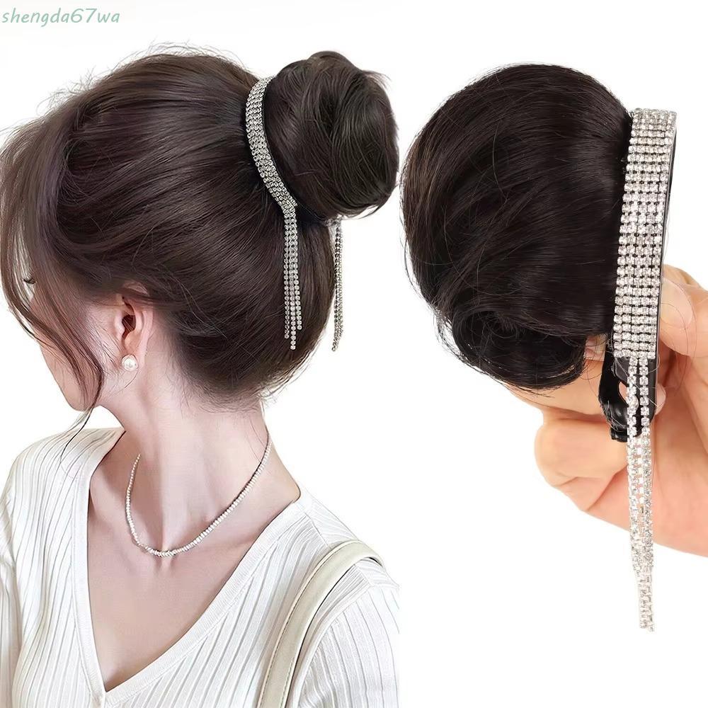 SHENGDA Cabelo Falso De Rosquinha De , Peruca De Coque Com Borla De Strass Sintético Fofo ,