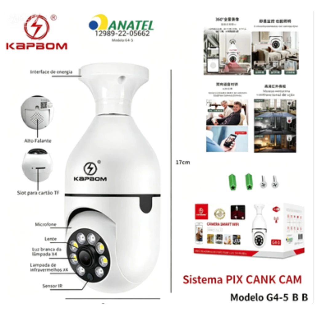 KAPBOM G4-5 Câmera IP Panorâmica Wifi ANATEL Aplicativo PIX LINK CAM — imagem 1