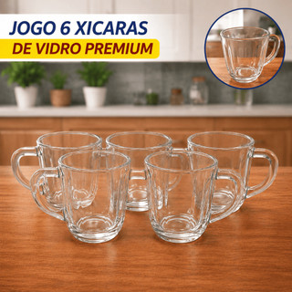 Jogo Xícaras de Vidro Premium Grossa Resistente com Alça Chá Café 245ml