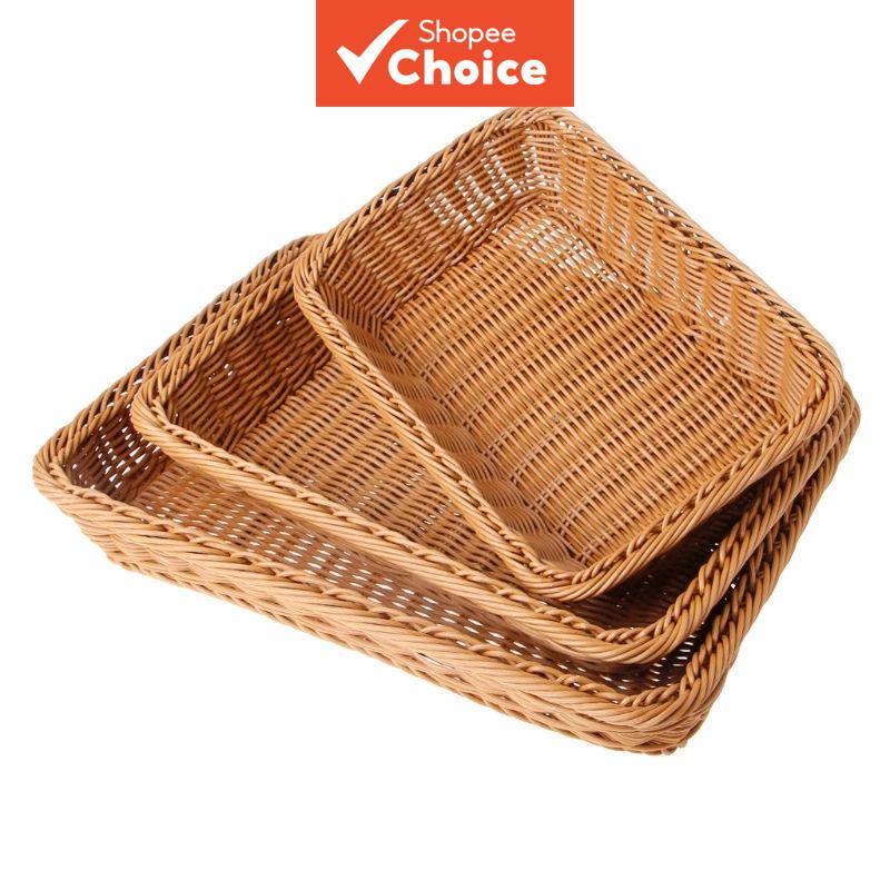 Cesto Organizador Retangular Estilo Rattan, Cesto Trançado Sintético para Organização e Armazenamento em Casa