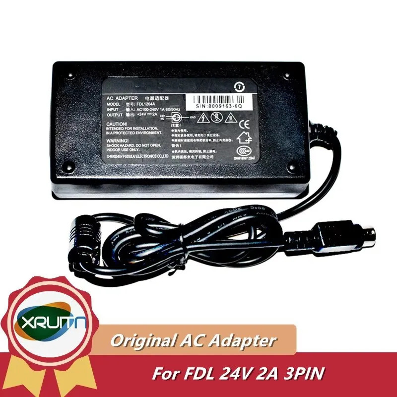 Genuíno Para FDL FDL1204A Adaptador AC Carregador 24V 2A 48W Impressora/Máquina Registradora Fonte De Alimentação Redond