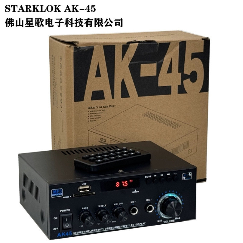 [Importado] Amplificador Bluetooth Multifuncional Ak45/220v12v110v para Uso Doméstico, Pequeno Amplificador de Karaokê H