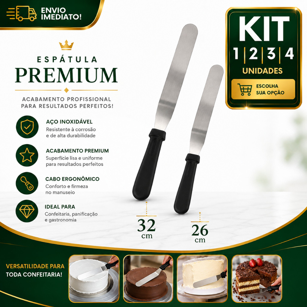 Espátula para Bolo Confeitaria Profissional Aço Inox 26cm ou 32cm Espalhador Glacê Chantilly Recheio Decorar Bolos