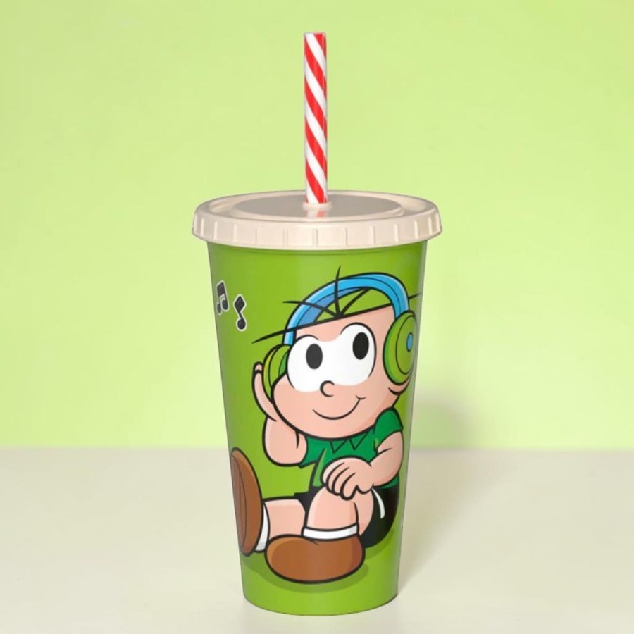 Copo de Plástico com Tampa e Canudo - Turma da Mônica - Cebolinha - 500ml - 1 unidade - Plasútil - Rizzo