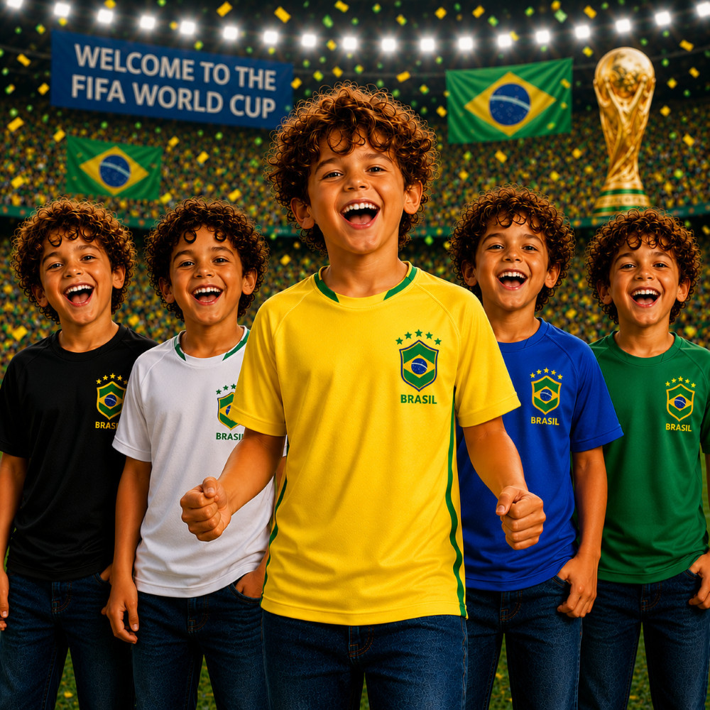 Camisa do Brasil Infantil Camiseta Dryfit Copa do Mundo 2026 Crianças 2 a 15 anos