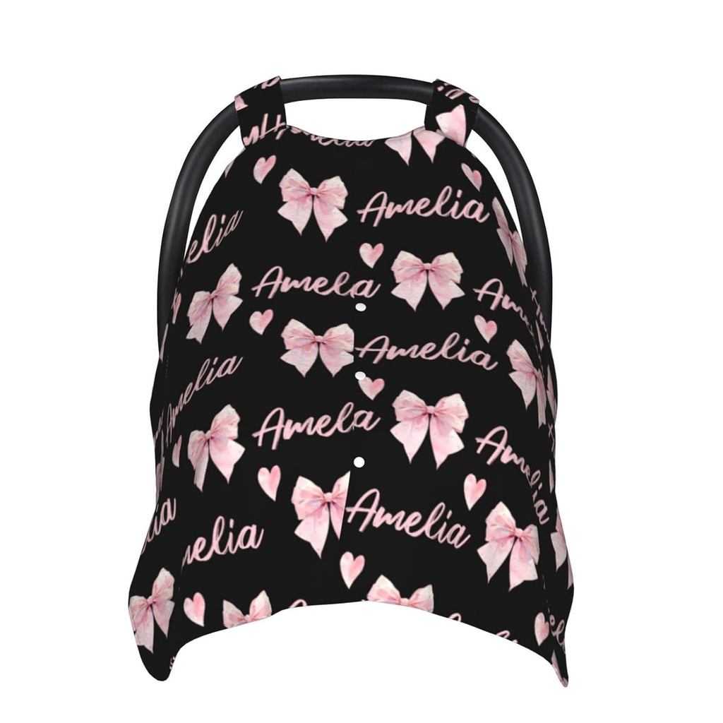 Capa Personalizada para Cadeira de Carro de Bebê com Nome, Capa de Amamentação com Laço Rosa Personalizado, Cobertor de