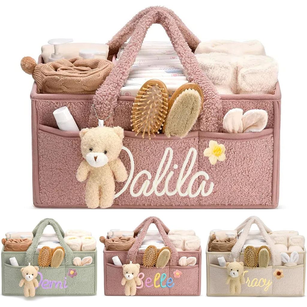 Organizador de Fraldas Personalizado para Bebê com Nome, Trocador Portátil Personalizado para Menino e Menina, Cesta de 