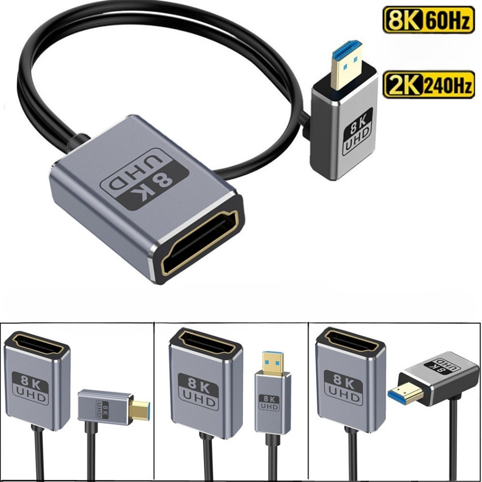 Cabo Coaxial Micro HDMI Macho Para Fêmea , 8K @ 60 Hz E 4K 120 , De Extensão De Plugue 90 Dregee , 0.3 M/0.6 1.2 , OD 2.