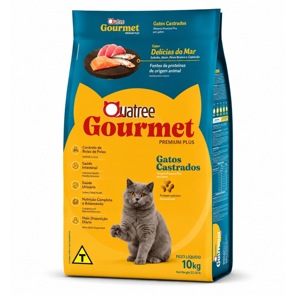 Ração Quatree Gourmet Premium Plus Gatos Castrados Delícias Do Mar 10kg
