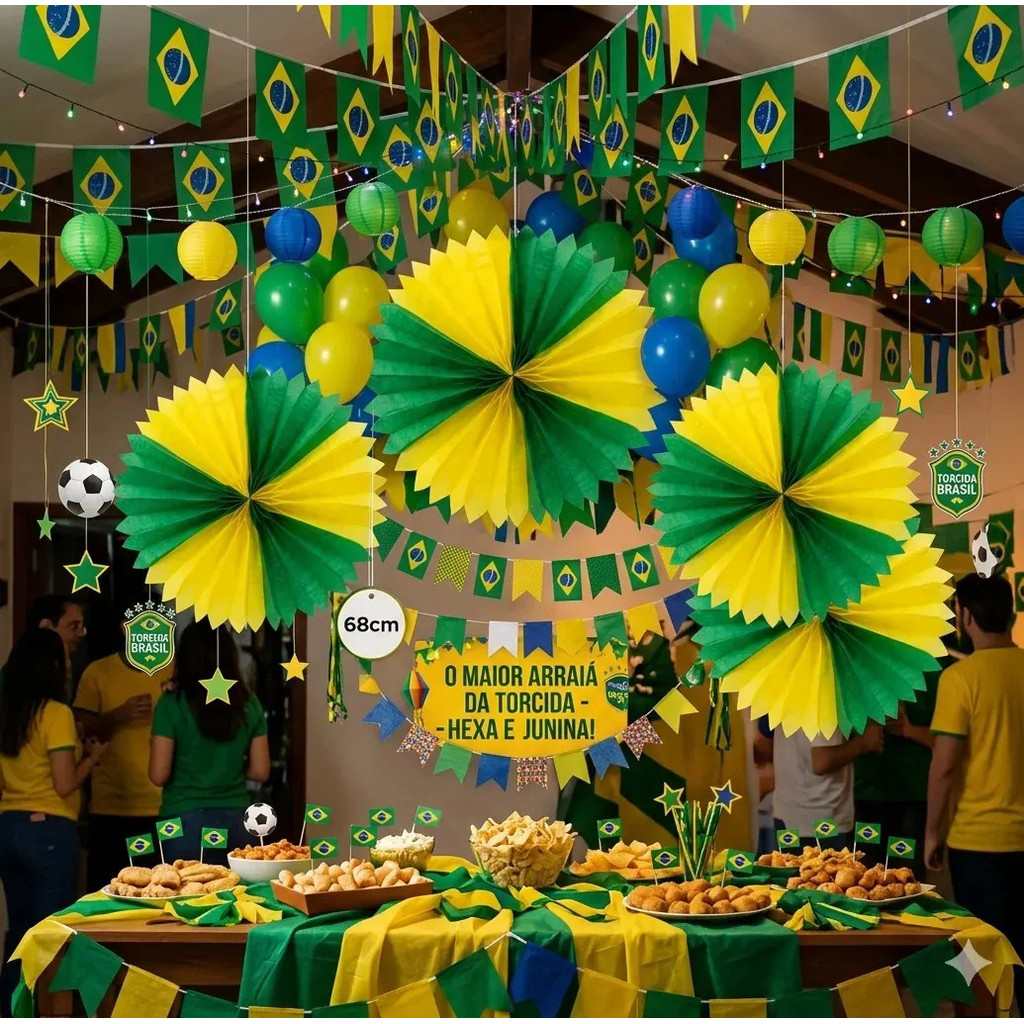 Lanterna Junina Brasil 30x68cm Verde E Amarela