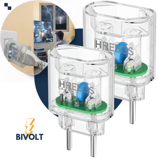 Kit 02 Protetor de Surto Dps Hrebos 2 Pinos 10A Bivolt Transparente Anti Raio Surtos Elétricos