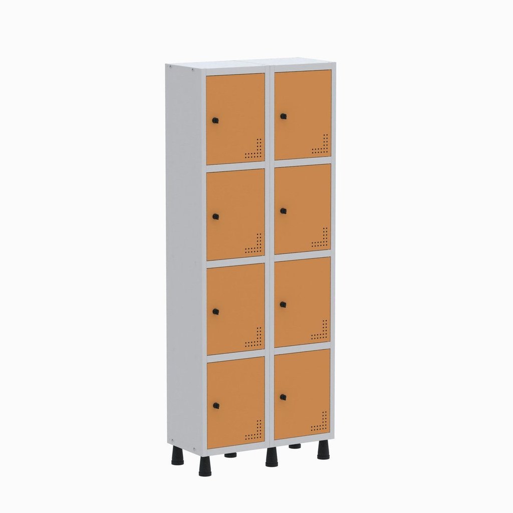 Armário Locker Guarda Volume Aço Light 8 Portas 69x179,5cm Cinza/Laranja