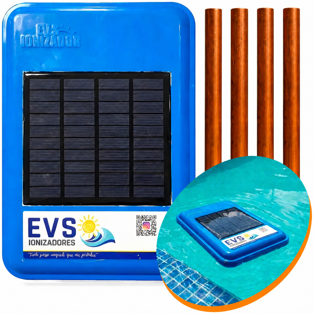 Kit Ionizador Piscina + 2 Eletrodos Cobre Refil Tratamento Água Anti Algas Cloro Cristalina Sem