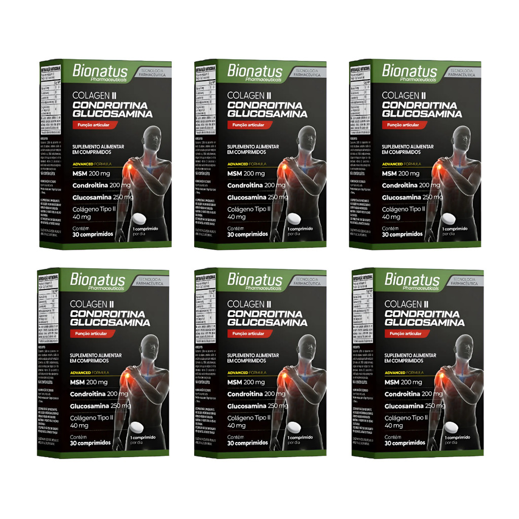 Kit 6x Colagen Ii Condroitina + Glucosamina 40mg Bionatus 30 Cpr