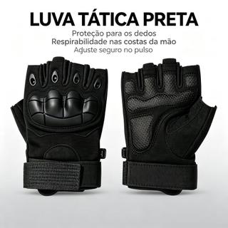 Luva Tática Sem Dedos com Almofada Protetora para Moto, Bike, Treinamento e Camping