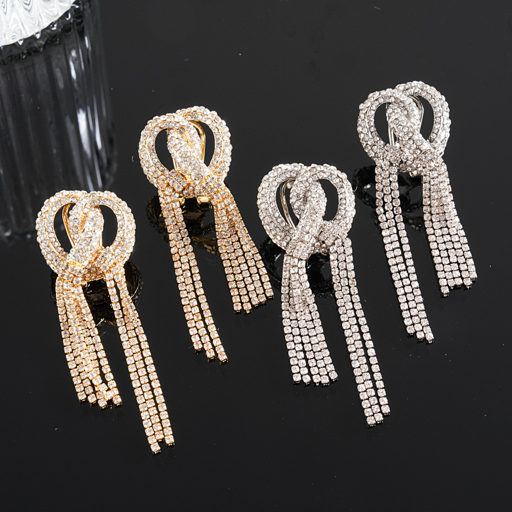 Agulha de prata diamante atado cruz borla brincos moda requintado brincos luz luxo High-End brincos femininos