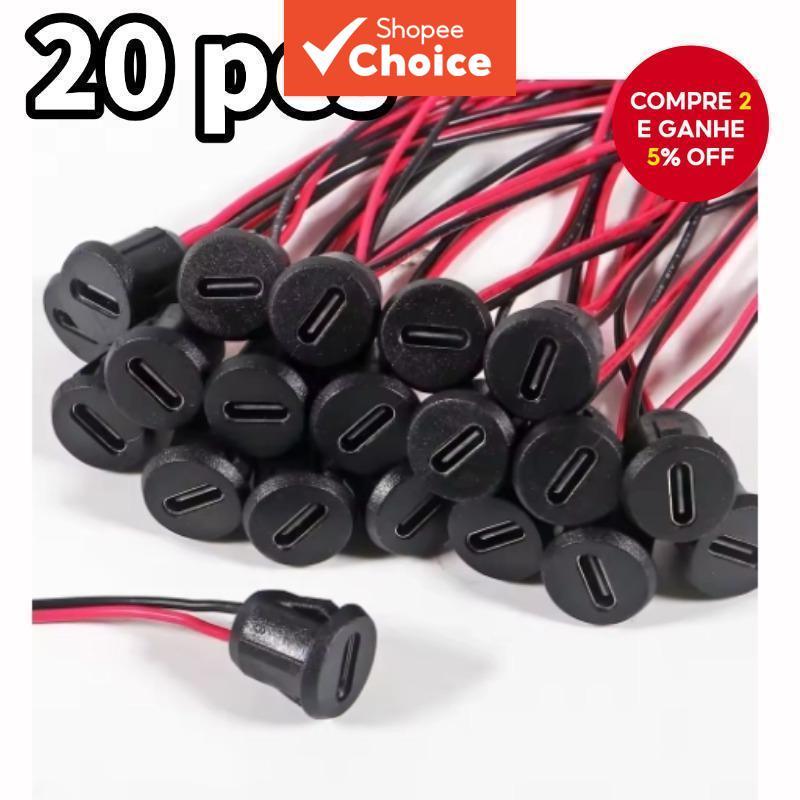 Porta De Chassi Tipo C 20pcs 2 Pinos De Crimpagem Direta USB Fêmea De Carregamento