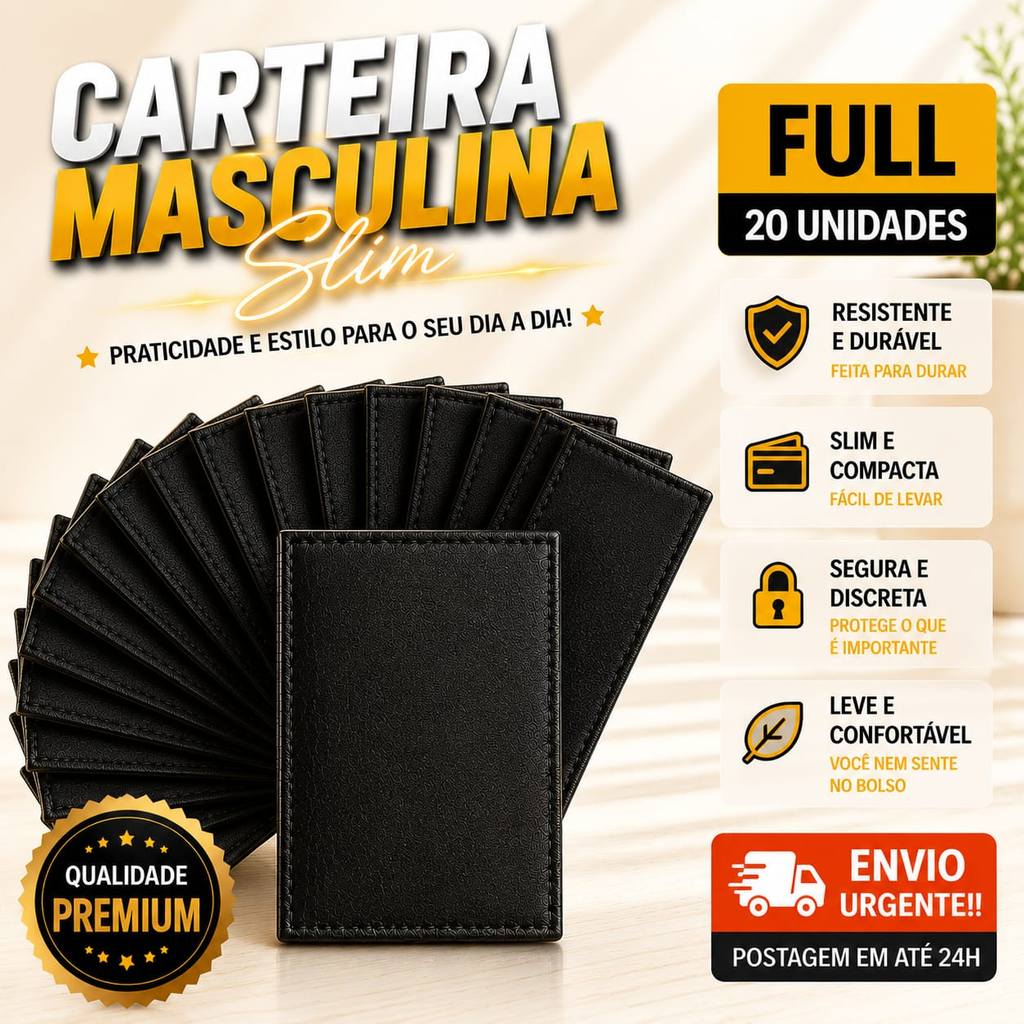 Carteira Slim Masculina Discreta e Elegante em Couro Porta Cartão Lembrança Padrinhos Formatura