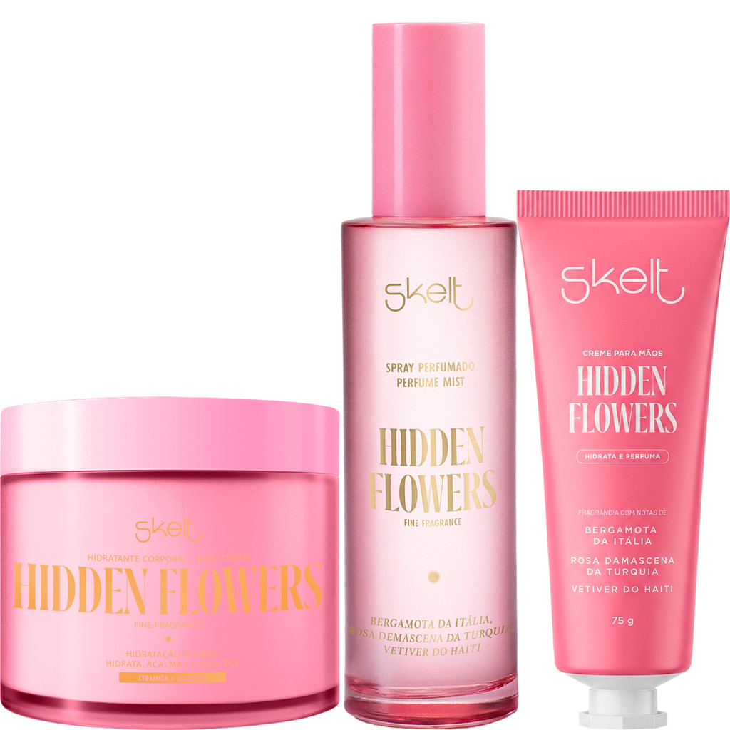 Kit Creme de Mão + Bodysplash + Hidratante Corporal Hidden Flowers