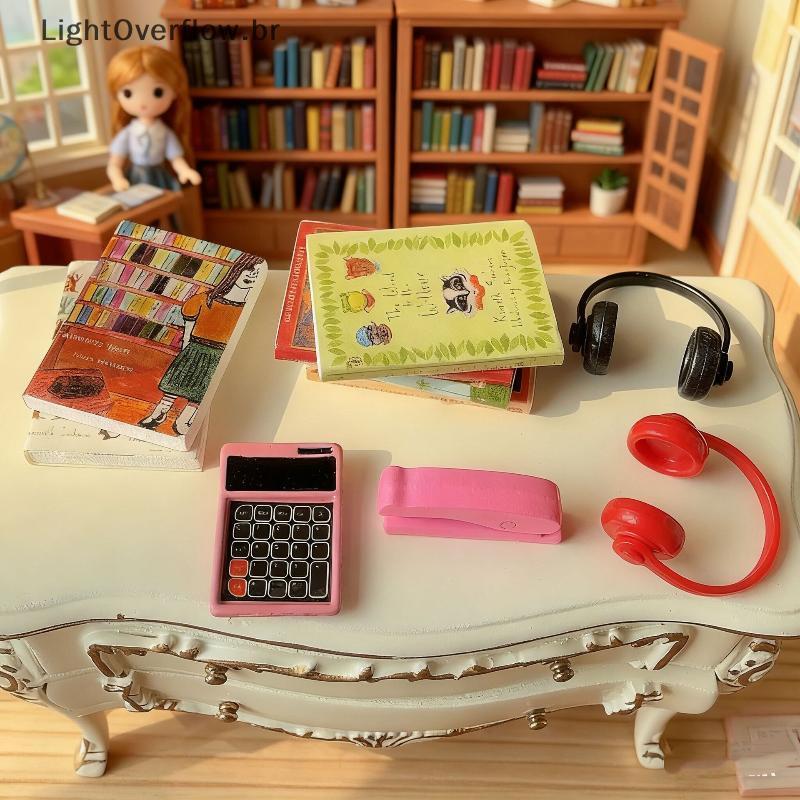 LOF 10 Unidades De Fones De Ouvido Calculadora Grampeador Casa De Boneca Móveis Decoração De Estudo 1/12 Bonecas Modelo 