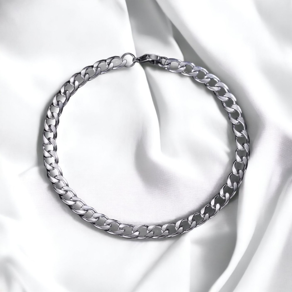 Pulseira masculina 6m fina aço inox prata 1:1