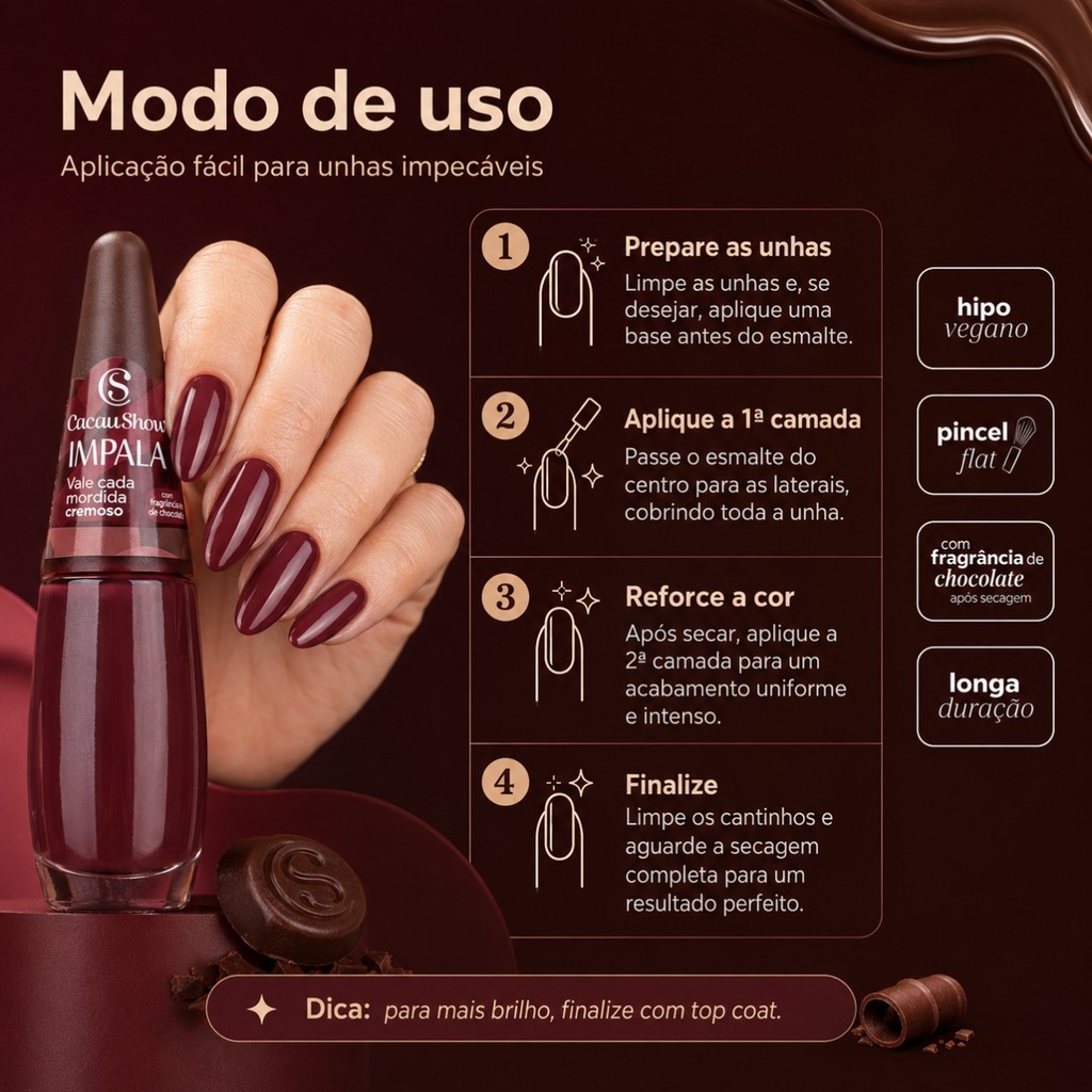 Esmalte Impala Cacau Show Marrom Vermelho Vale Cada Mordida · foto 2