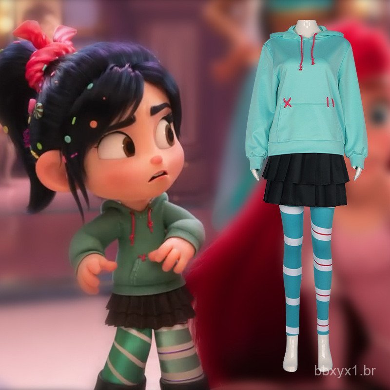 Roupas de Cosplay de Ralph Breaks The Internet, Moletom da Vanellope Von Schweetz, Fantasia de Cosplay para Meninas e Cr
