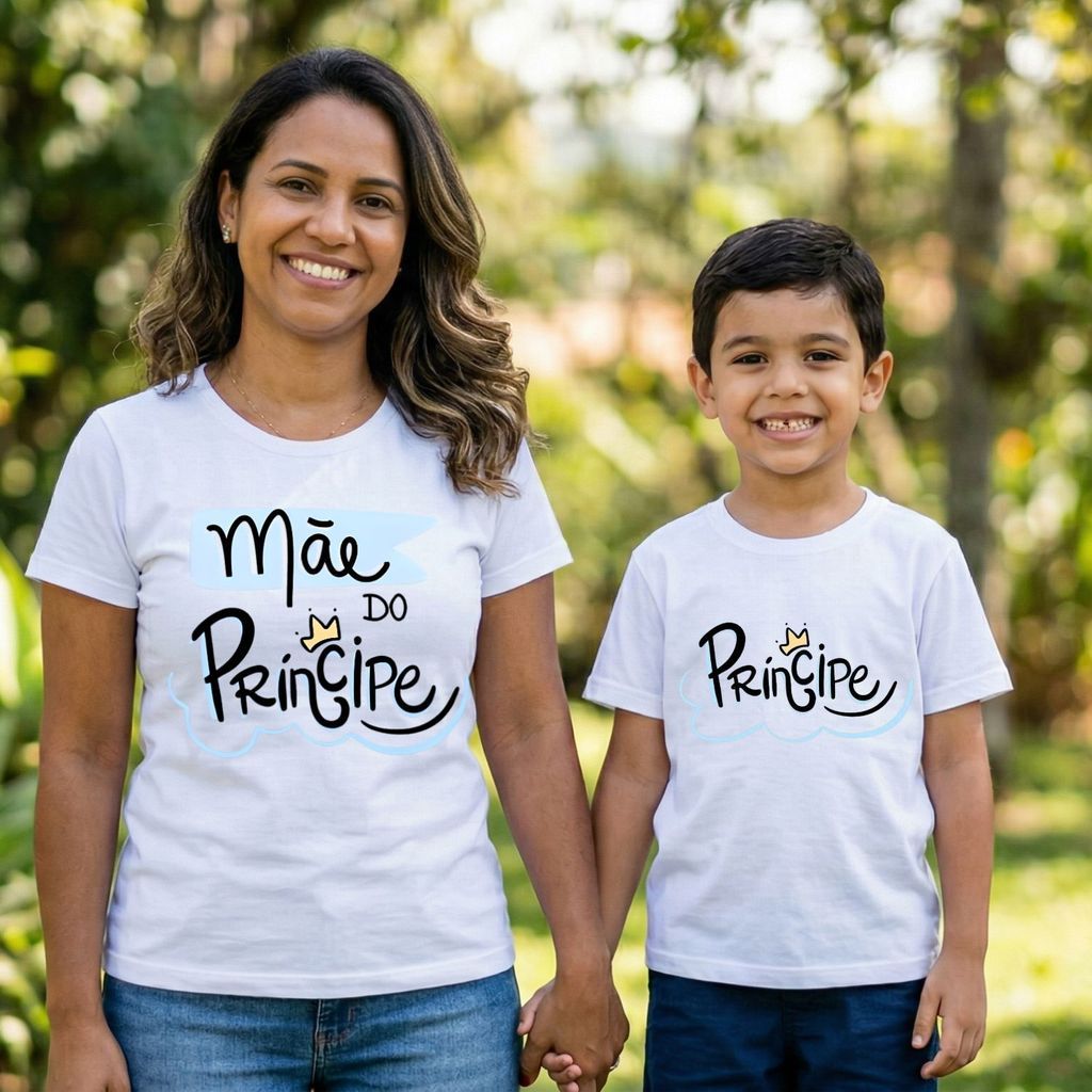 Kit Mãe e filho Camiseta Algodão Feminina mãedo principe e principe dia mães presente T-shirt Conjunto família blusa