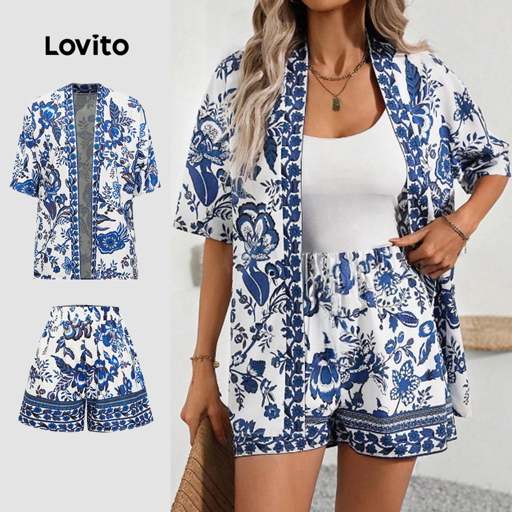 Lovito Férias Conjuntos De Shorts Conjuntos De Shorts Com Estampa Paisley Para Mulheres L89ED044