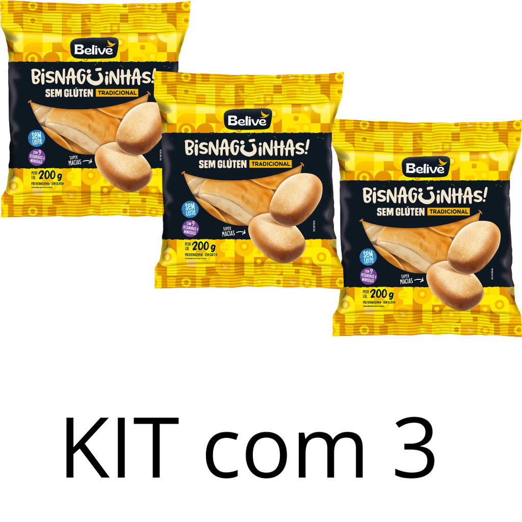 Kit com 3 Bisnaguinhas Sem Glúten Tradicional 200g- Belive