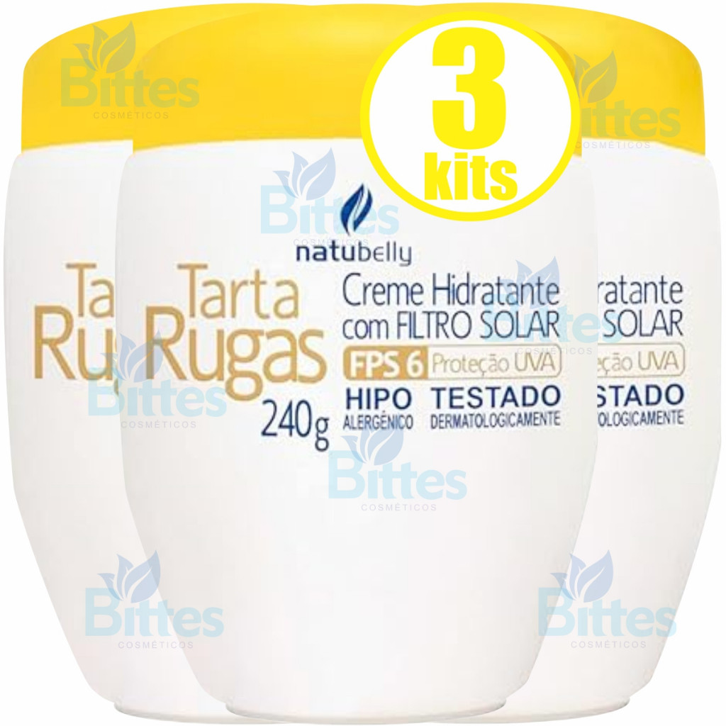 3 Creme Tarta Rugas Natubelly Cosméticos com Filtro Solar Hidratante