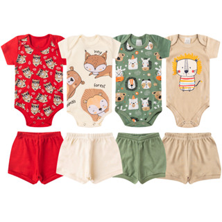 Kit Bebê Menino 4 Peças Verão Premium | 2 Conjuntos Body + Short | Algodão Macio | P ao GG em Oferta na Shopee