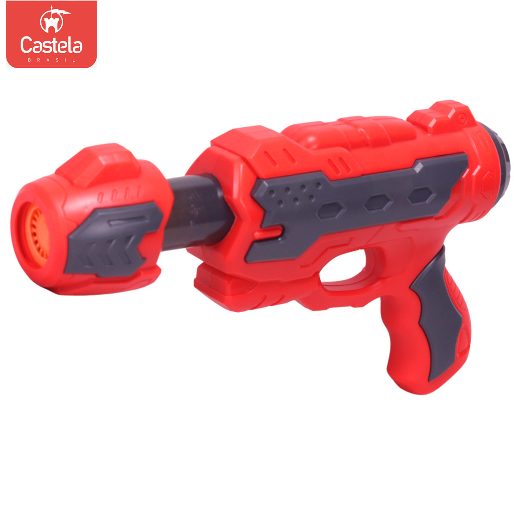 Detalhes do Lançador Arma De Pressão Com Bolinha Eva Vermelha Castela