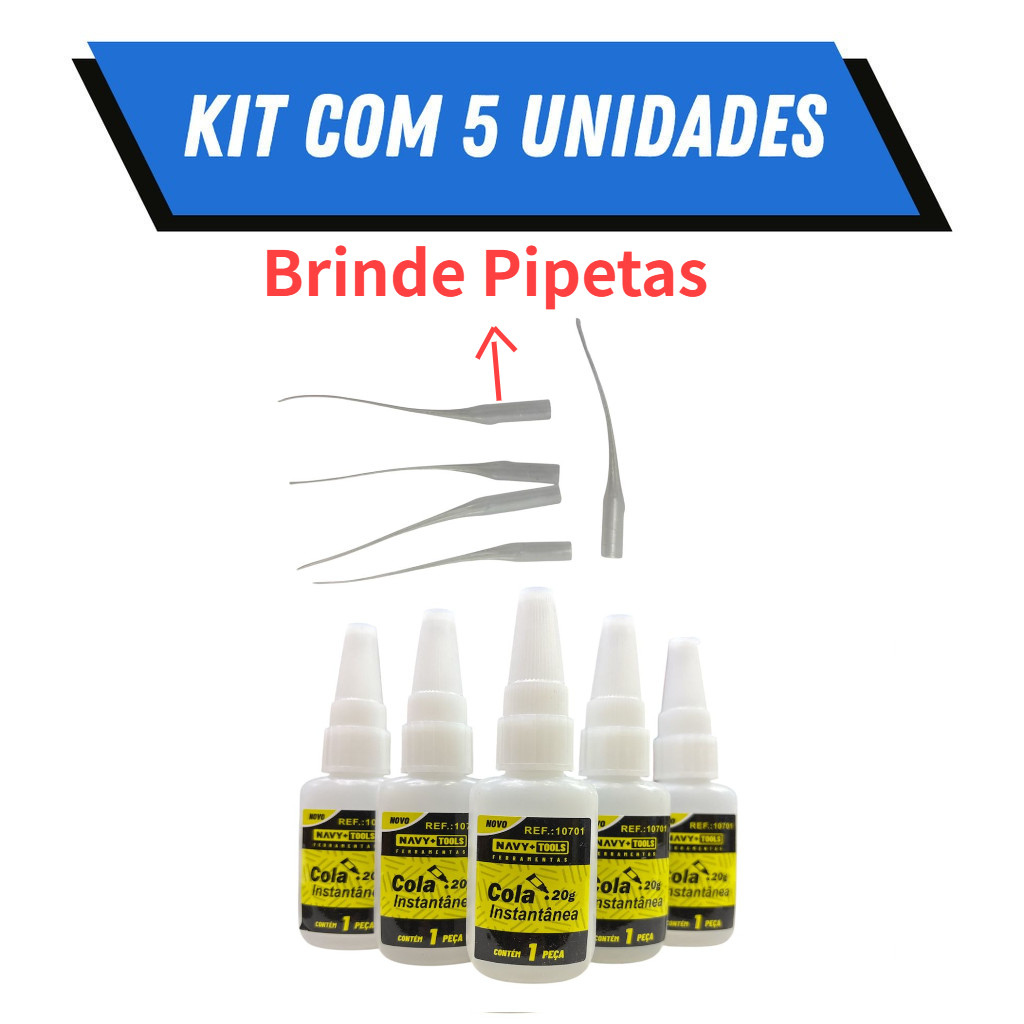 Kit 5 Cola Instantânea Super Bond 20g / Unha Postiça/Fibra e Pedrarias Bico Fino / Fácil Aplicação / Super Forte +Brinde