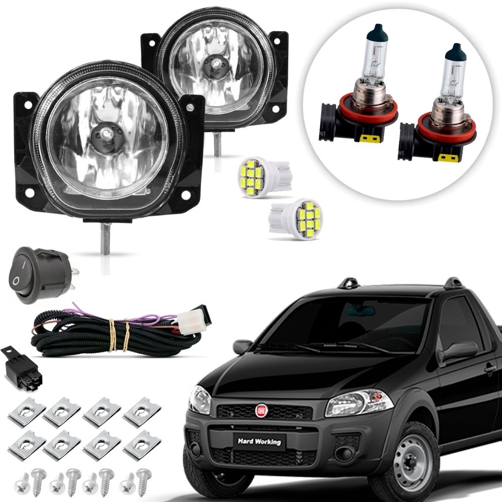 Kit de Farol de Milha Auxiliar Neblina Vidro Fiat Strada 2013 14 15 16 17 18 em Oferta na Shopee