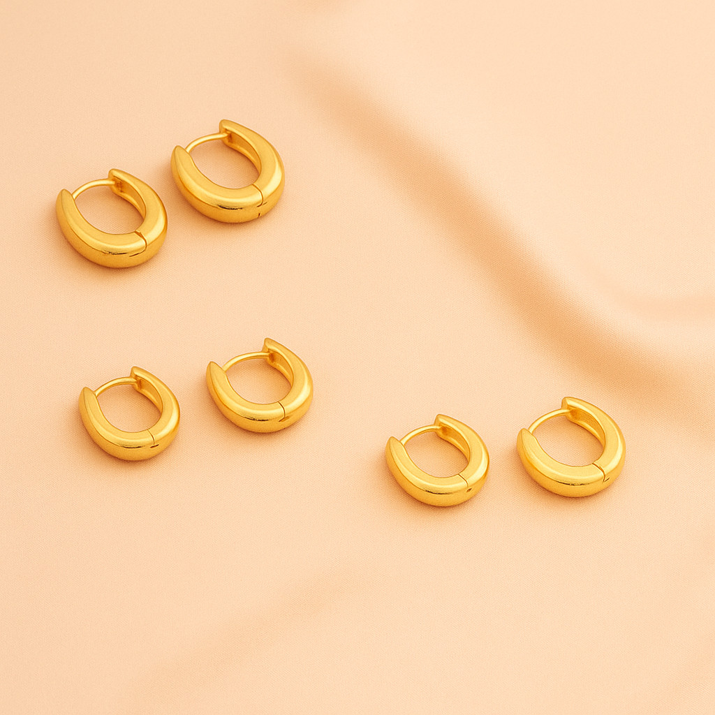 Kit Com 3 Argolas Click Douradas Trio Clássico E Leve Banhada a Ouro 18k para Presente