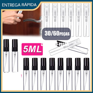 30/60x 5ml Frasco de vidro para embalagem de Perfume Frasco de Spray portátil para viagem Bocal de plástico