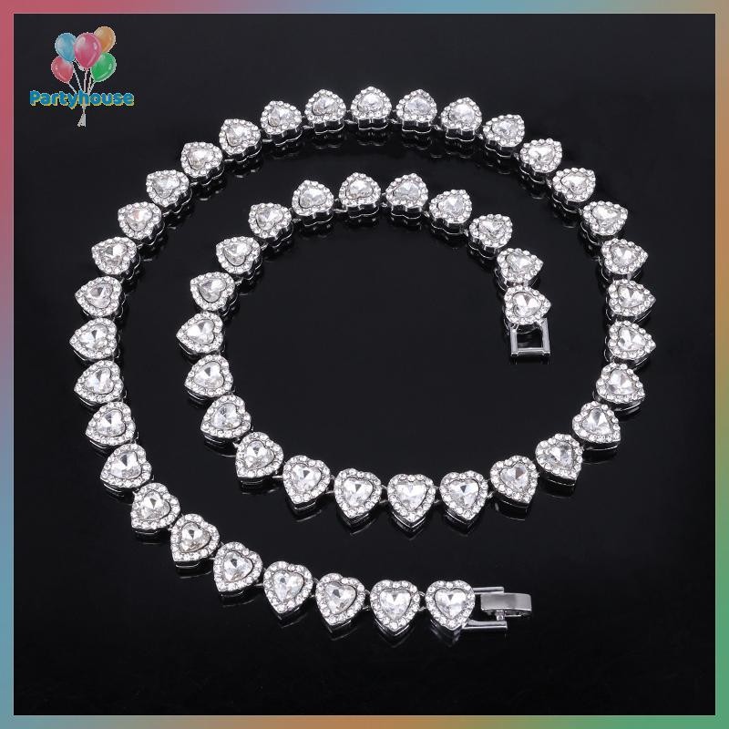 UTZN > 45 Cm Novo Hip Hop Tênis Corrente Pulseira Colar Brilhante Coração Strass CZ Moda Rock Party Jóias em Oferta na Shopee