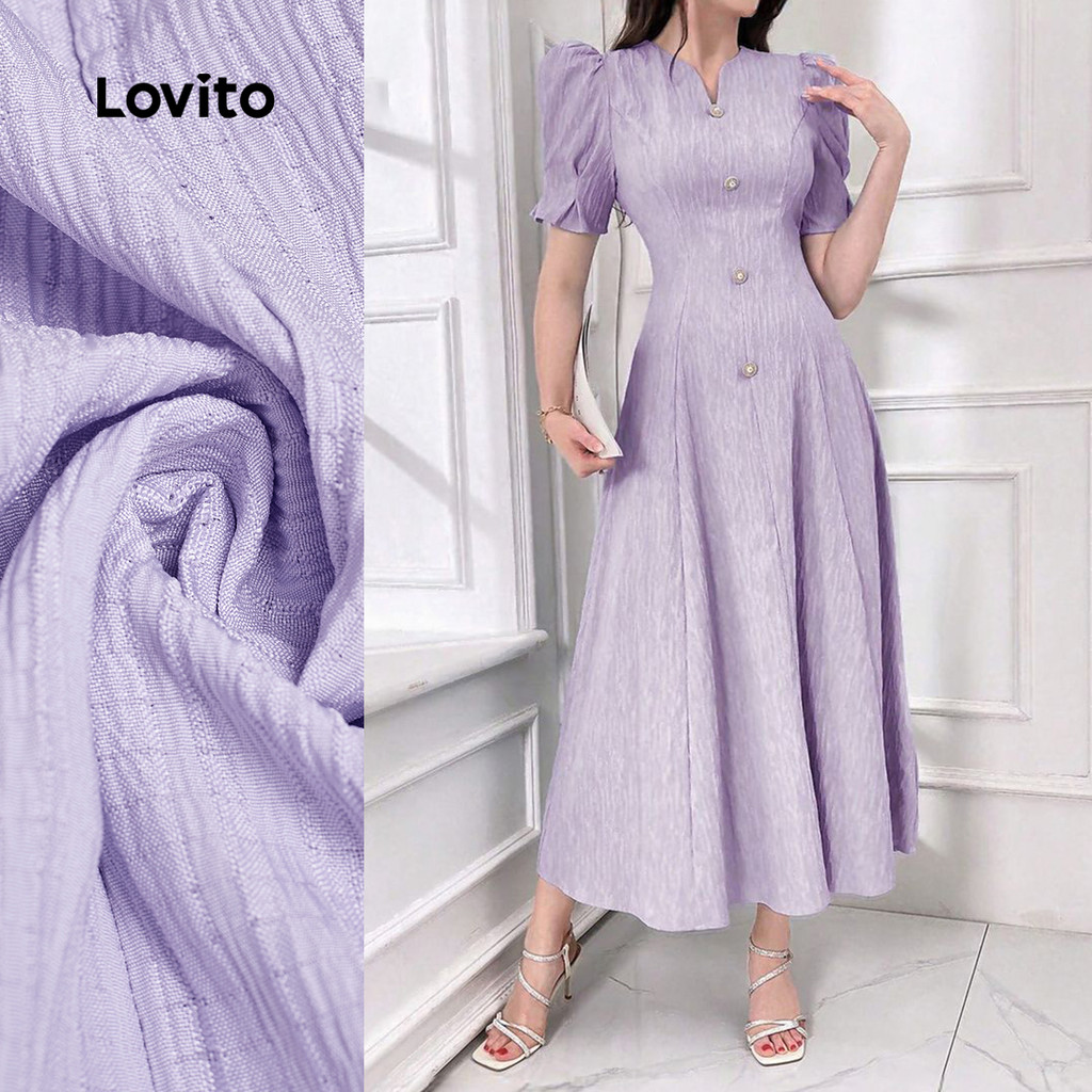 (New) Lovito Vestido Elegante Primavera/verão Vestido de Cor Roxa Clarinha para Mulher L149LD051 em Oferta na Shopee