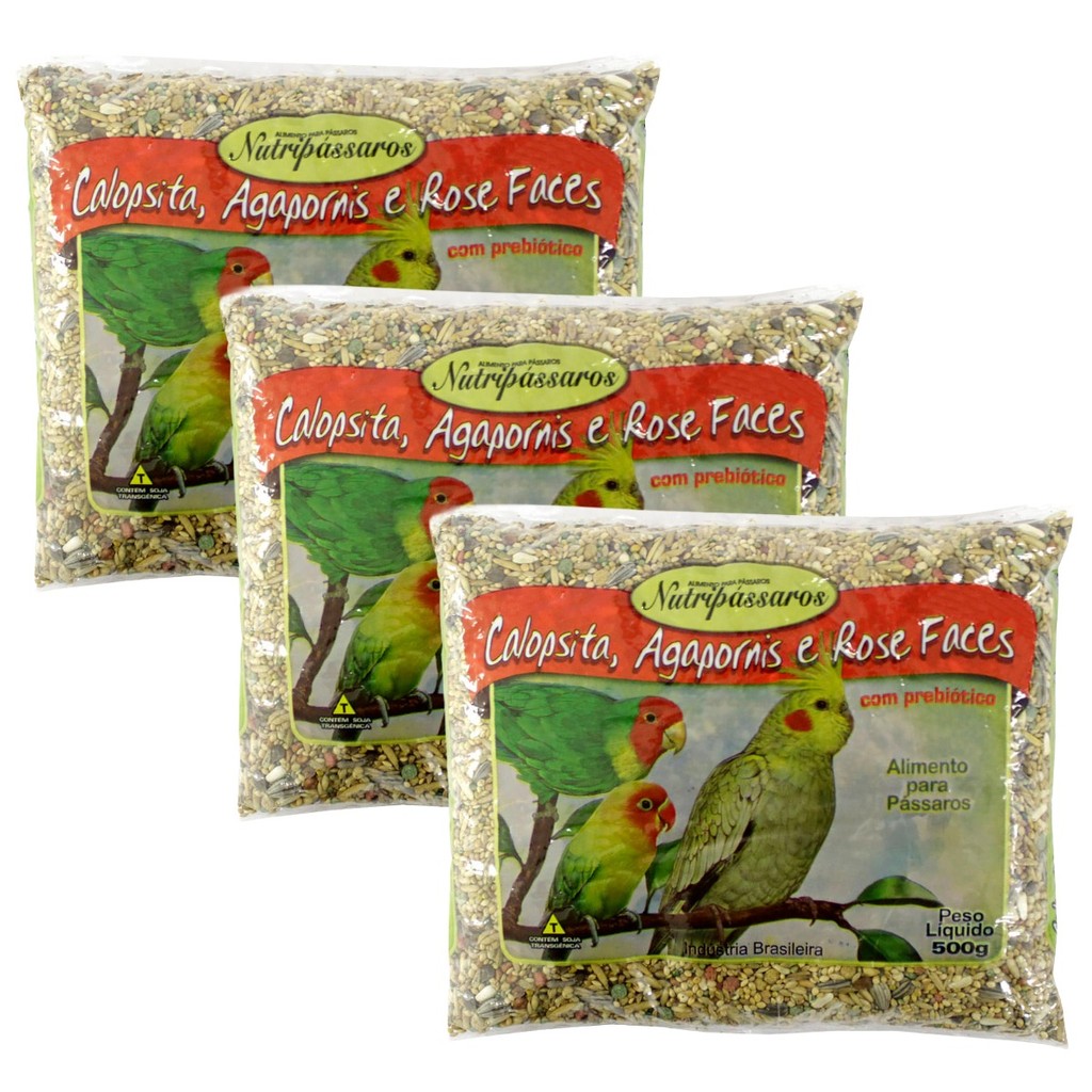 Ração Mistura de Sementes  Calopsita  Agapones E Rose Faces KIT COM 3 em Oferta na Shopee