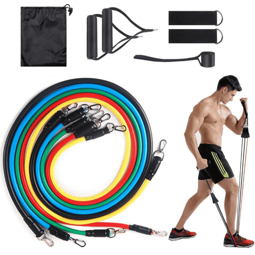 Kit Elástico Extensor 11 Itens Musculação Funcional Academia Treino Exercitar Equipamento