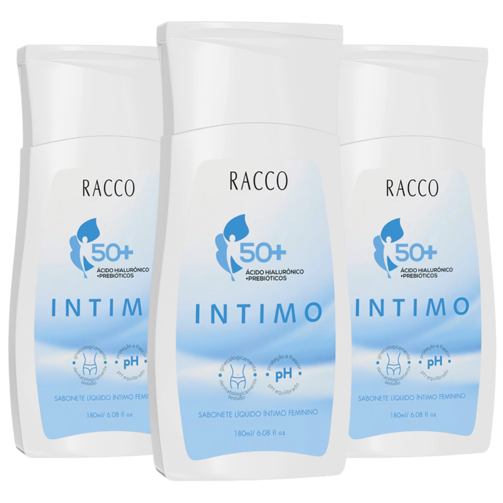 Kit c/ 3 Sabonete Líquido Íntimo Feminino 50+ Racco 180ml