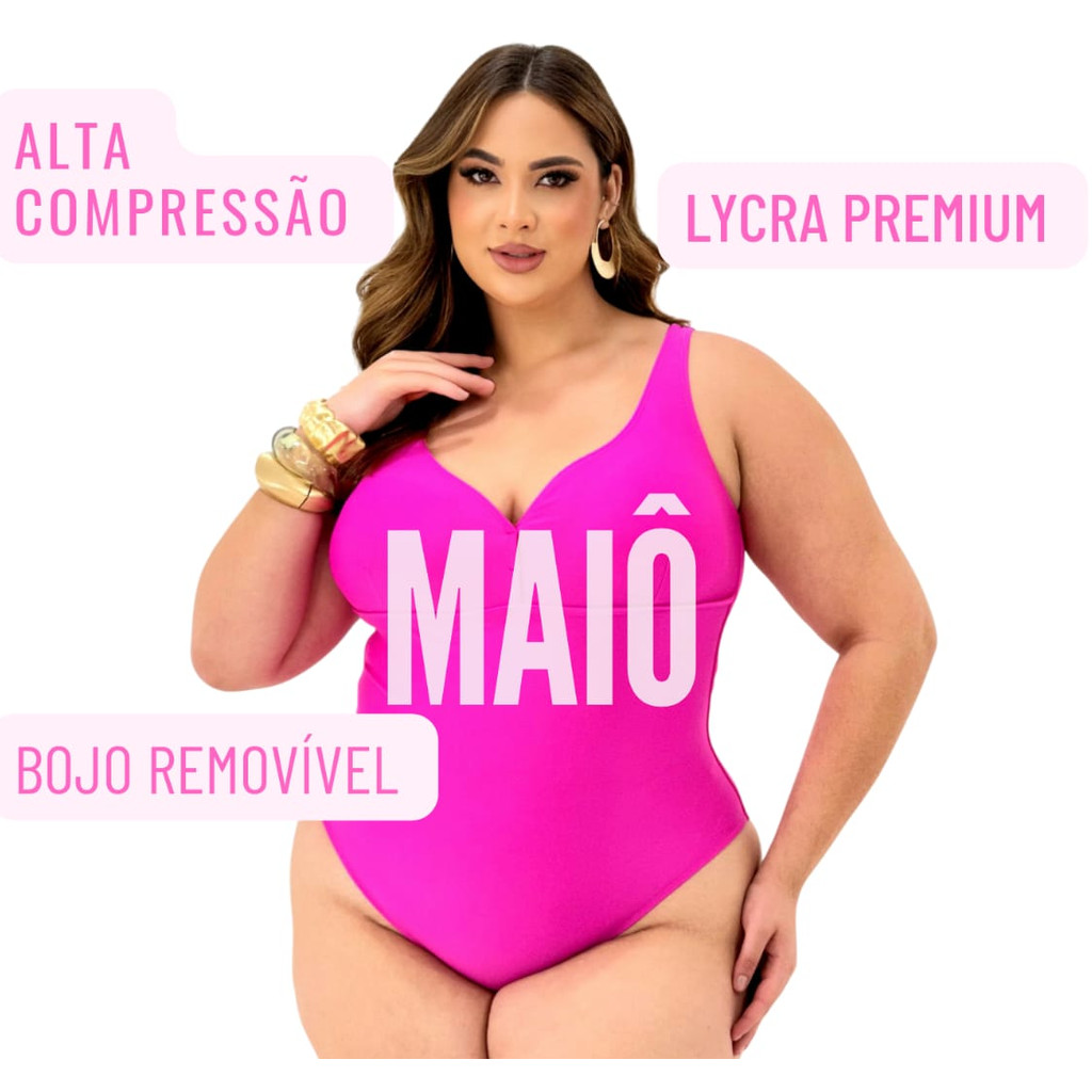 Maio Plus Size com bojo removível Alta Sustentação Afina Silhueta Forrado G e GG