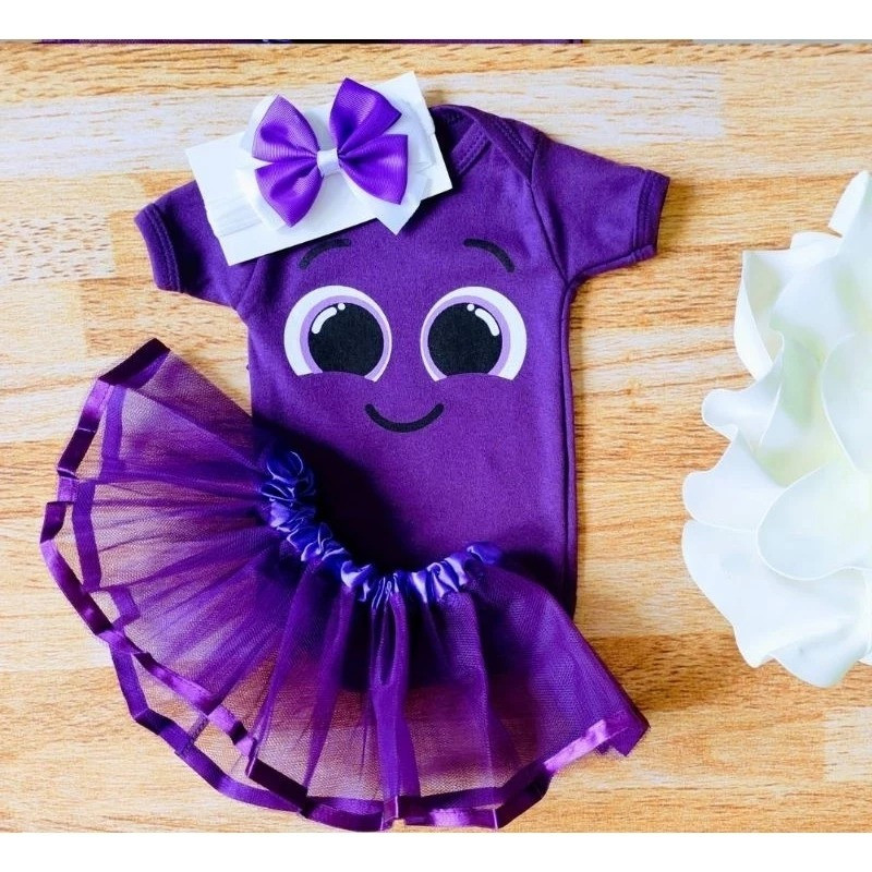 Kit Body Bebê Menina Temático Mesversário Fantasia Bolofofo Infantil Roupa Festa Aniversário Ensaio Body + Saia + Laço